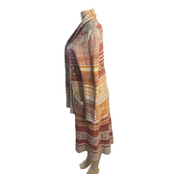 Women L Free People Yesterday's Smile Boho Maxi Cardigan Duster Sweater Stripe - Picture 3 of 6